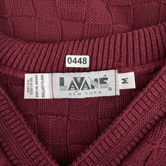 Vintage 90s Maroon Sleeveless V-Neck Sweater Vest Pullover Checkered Textured M - Picture 6 of 9